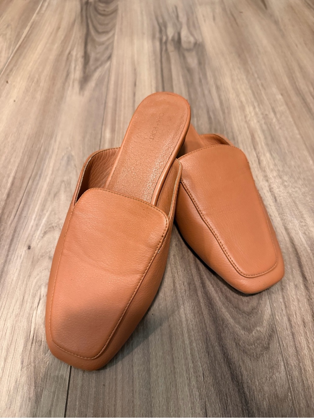 Oak and Fort - Tan Leather Square-Toe Mules